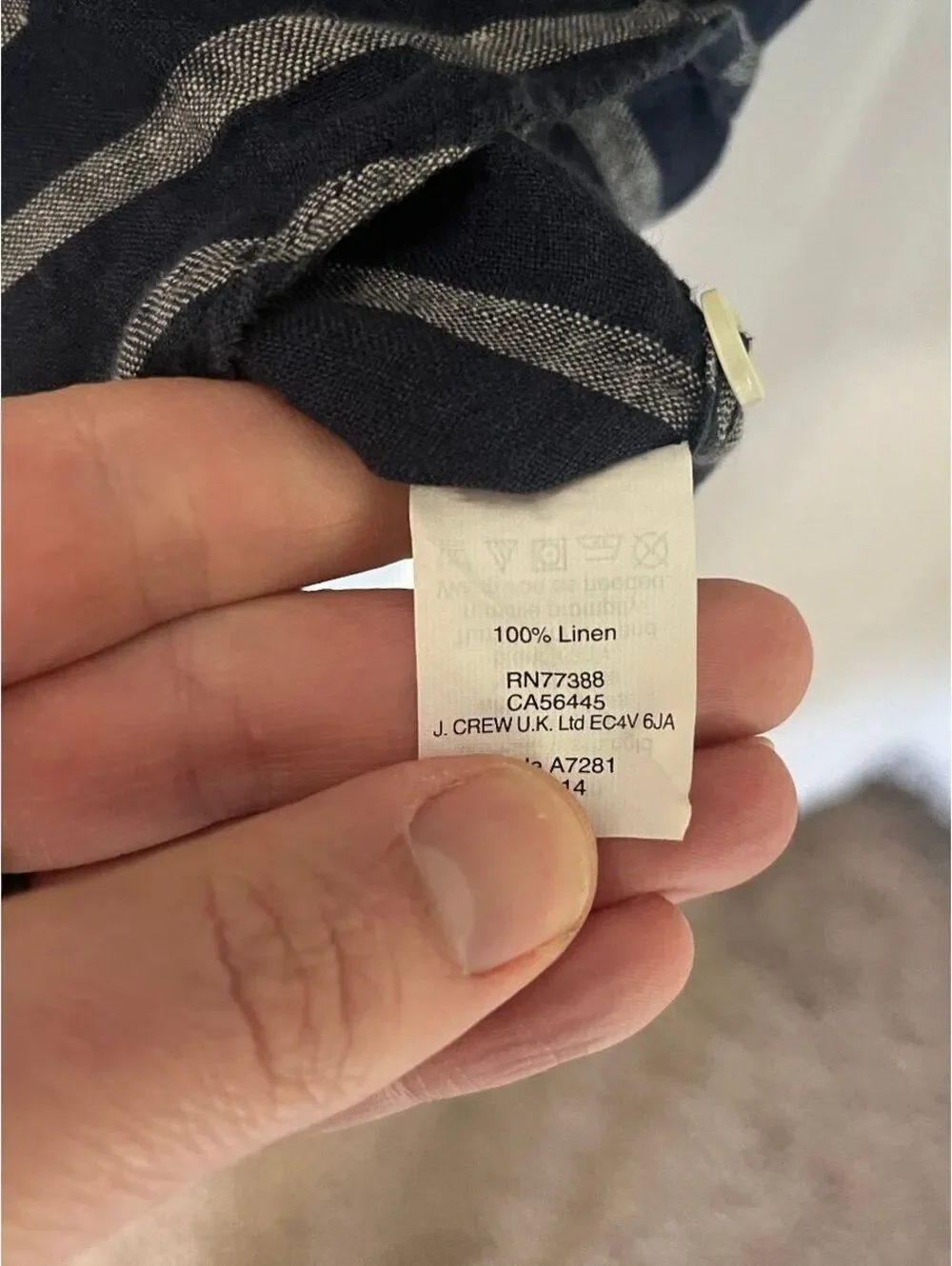 J. Crew Men's Navy Blue Gray Striped Short Sleeve 100% Linen Shirt Medium M
